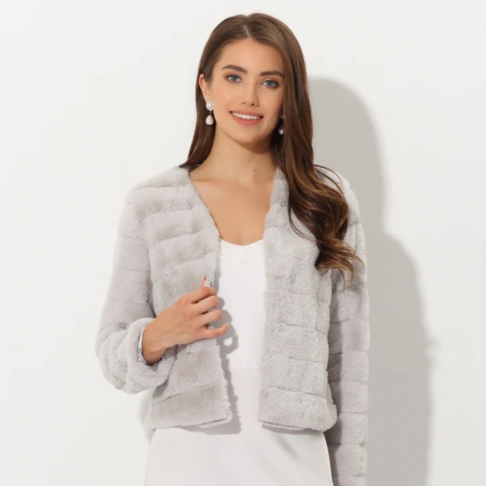 Allegra K Faux Fur Cropped Jacket